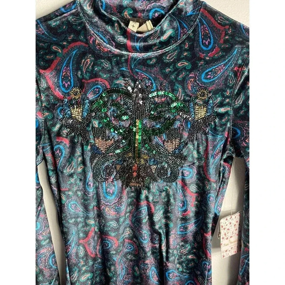 Free People Womens L'amour Tee Embellished Front Bell Cuffs Blouse Black Top M - Picture 4 of 12